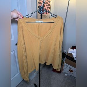 Free People- flowy crop lounge long sleeve top in color Mustard- $12 Brand New